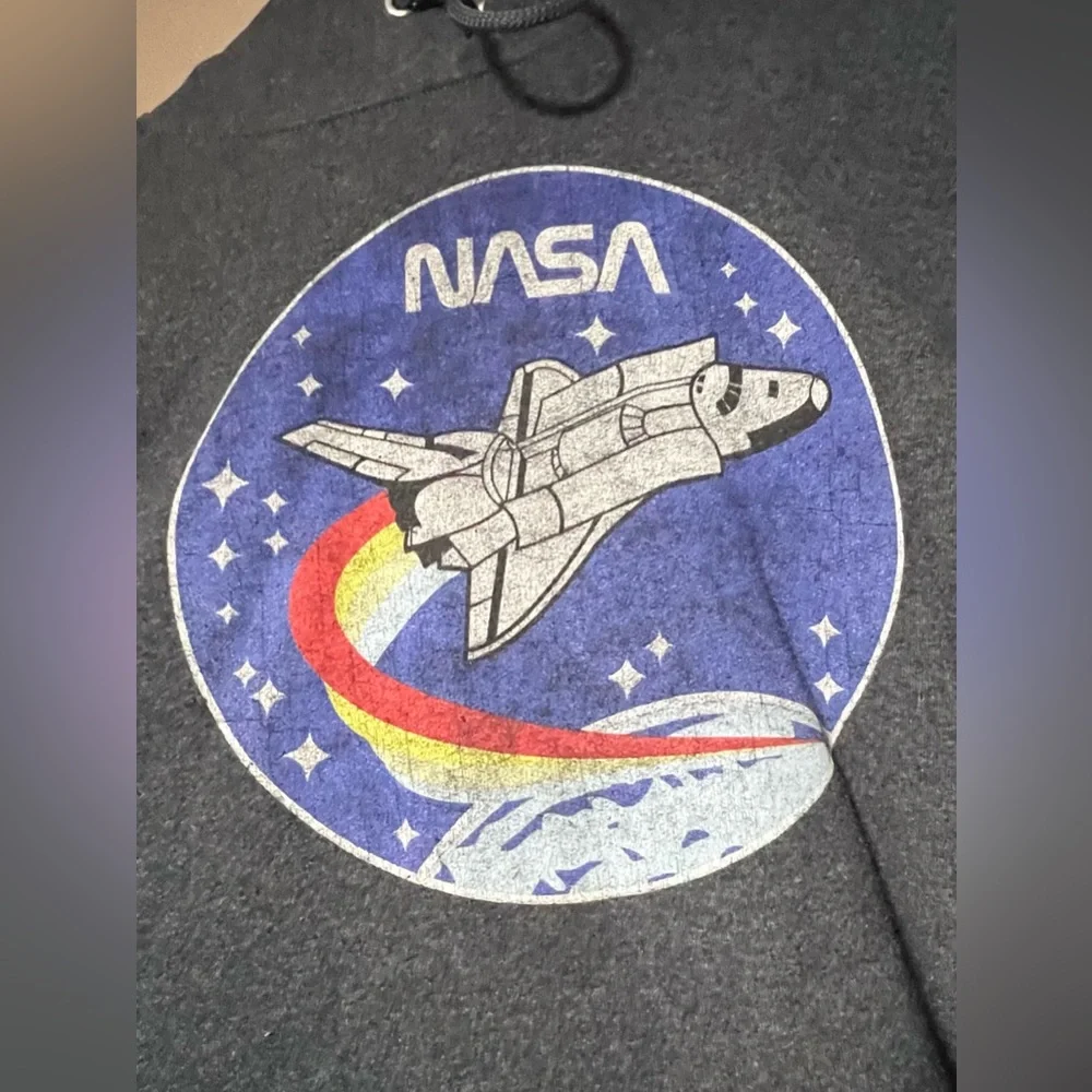 NASA Dark Gray Pullover Hoodie w/ Space Shuttle Graphic Science Cozy Winter